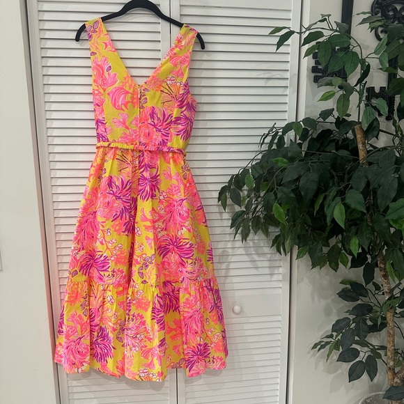 NWT Lilly Pulitzer Bri Midi Dress Yellow Floral Coral Sz 10 $258 Retail - Picture 3 of 6